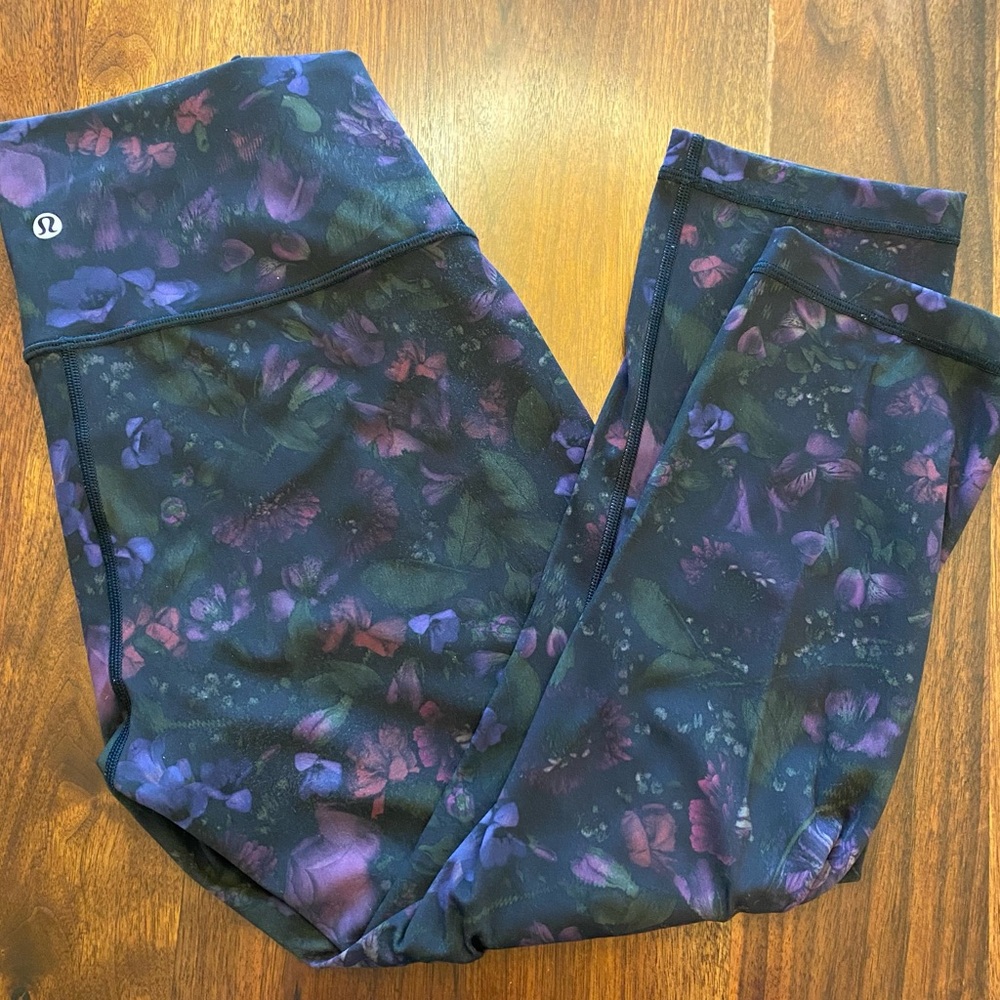 lululemon athletica Floral Leggings - Purple and Black